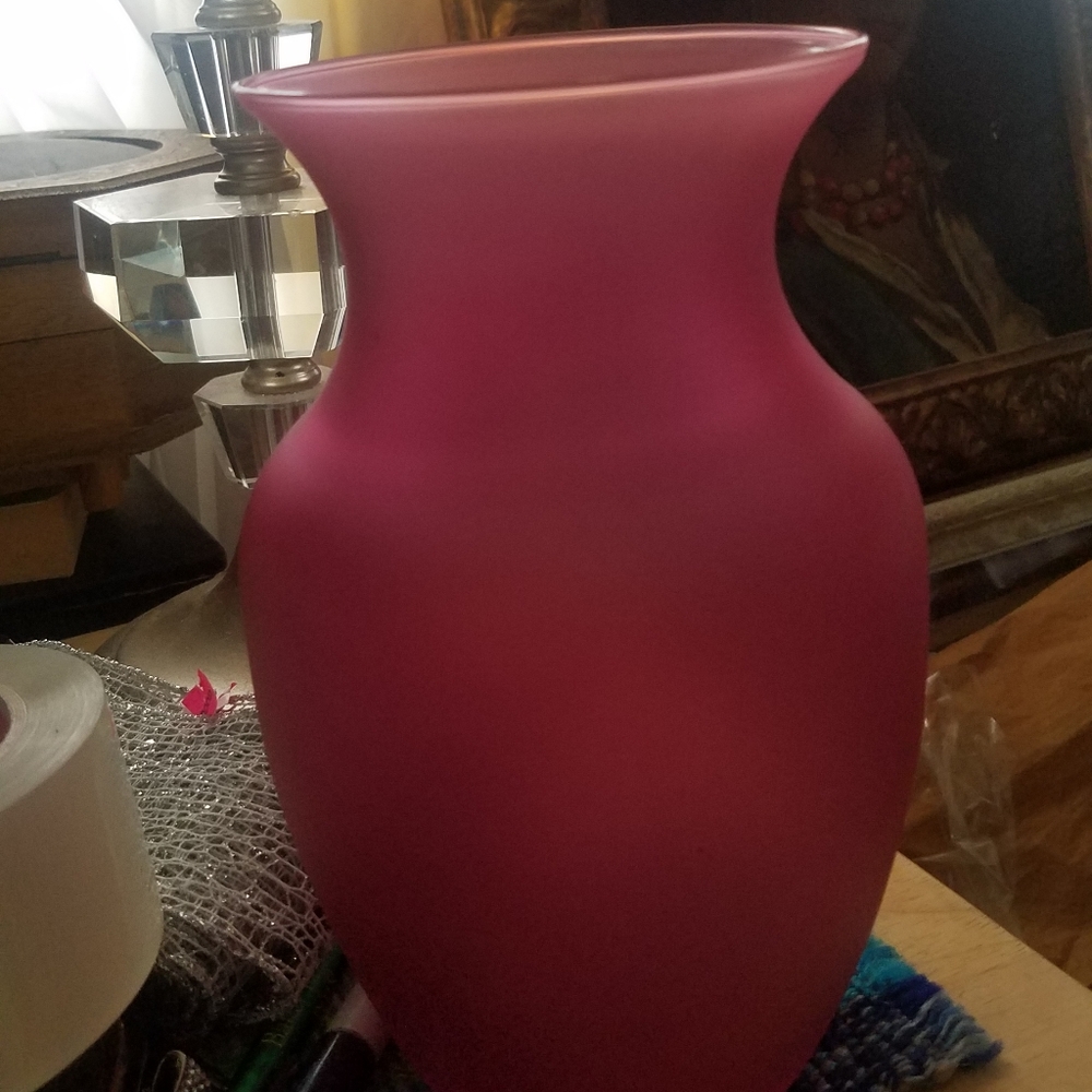 Frosted cranberry flower vase
